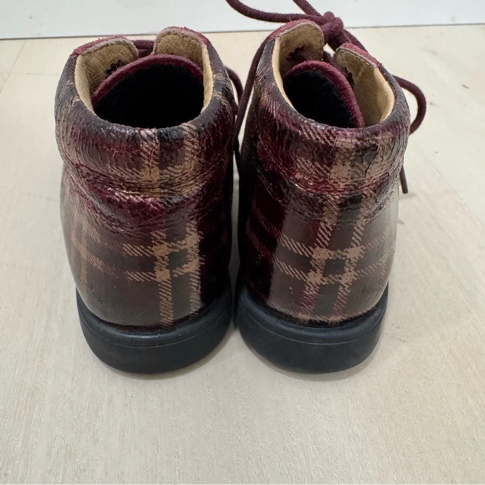 Babybotte Girl's Kids Toddler Boots Lace Up Maroon Plaid Size 22 EU Toddler 6